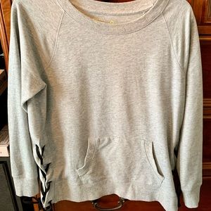 Xersion crew neck ladies grey Sweatshirt with lace up sides and front pocket
